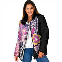 Aloha Vintage Hibiscus Lei Seamless Pattern Padded Jacket LT9 Women Pink - Polynesian Pride