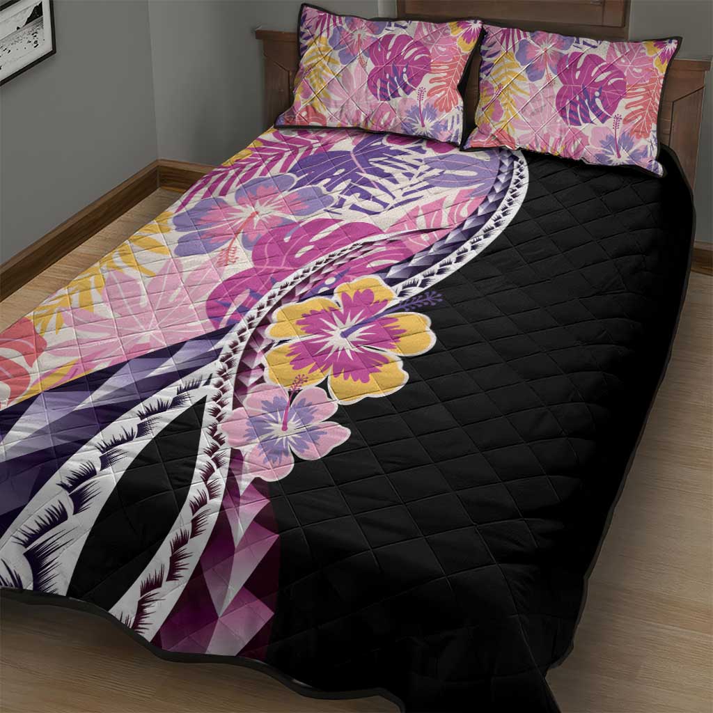 Aloha Vintage Hibiscus Lei Seamless Pattern Quilt Bed Set - Polynesian Pride