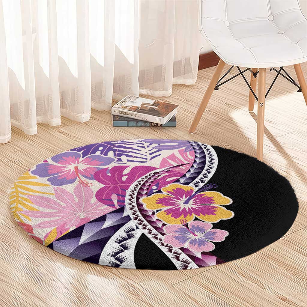 Aloha Vintage Hibiscus Lei Seamless Pattern Round Carpet - Polynesian Pride
