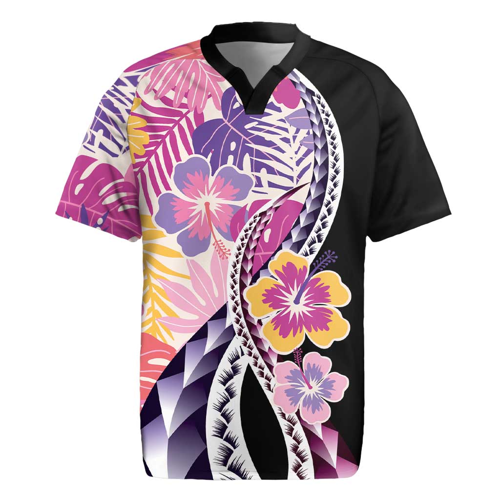 Aloha Vintage Hibiscus Lei Seamless Pattern Rugby Jersey LT9 Pink - Polynesian Pride