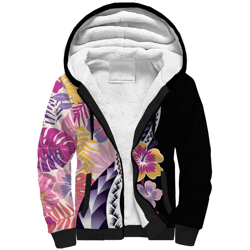 Aloha Vintage Hibiscus Lei Seamless Pattern Sherpa Hoodie LT9 Unisex Pink - Polynesian Pride