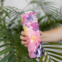 Aloha Vintage Hibiscus Lei Seamless Pattern Skinny Tumbler - Polynesian Pride