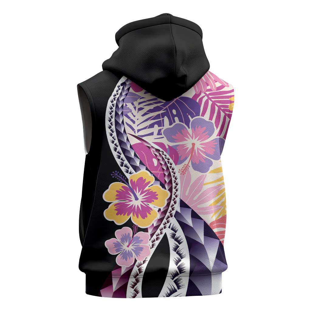 Aloha Vintage Hibiscus Lei Seamless Pattern Sleeveless Hoodie LT9 - Polynesian Pride