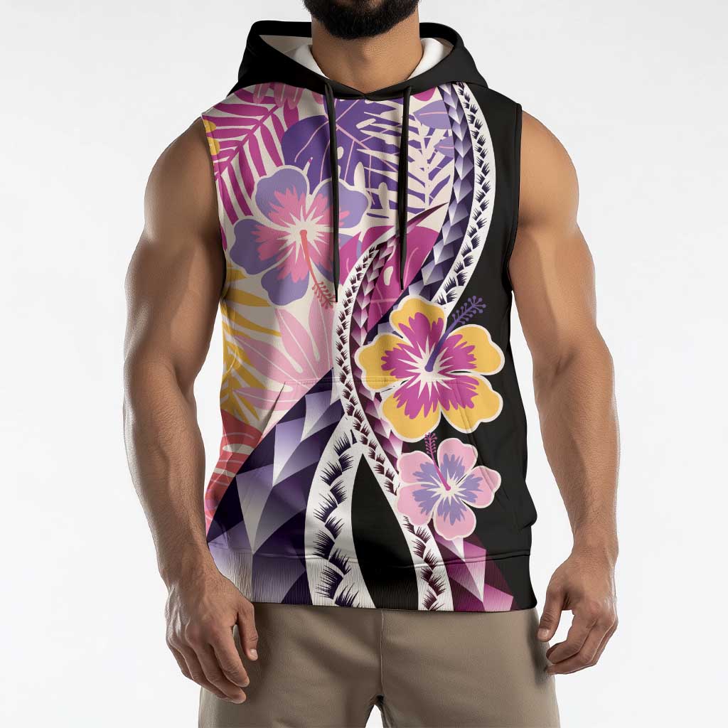 Aloha Vintage Hibiscus Lei Seamless Pattern Sleeveless Hoodie LT9 - Polynesian Pride