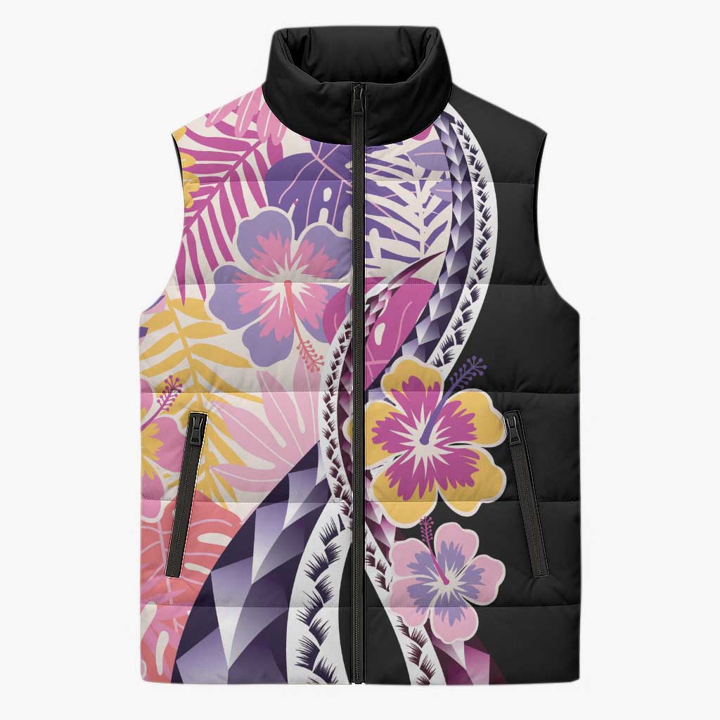 Aloha Vintage Hibiscus Lei Seamless Pattern Sleeveless Puffer Jacket LT9 Unisex Pink - Polynesian Pride