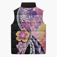 Aloha Vintage Hibiscus Lei Seamless Pattern Sleeveless Puffer Jacket LT9 - Polynesian Pride