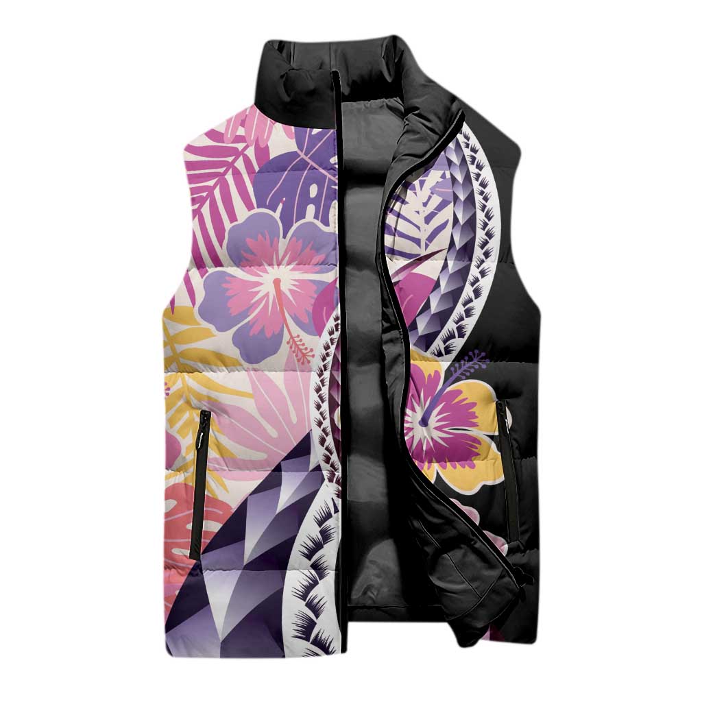 Aloha Vintage Hibiscus Lei Seamless Pattern Sleeveless Puffer Jacket LT9 - Polynesian Pride