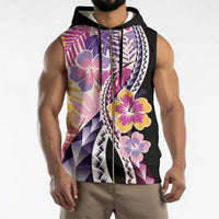 Aloha Vintage Hibiscus Lei Seamless Pattern Sleeveless Zip Hoodie - Polynesian Pride