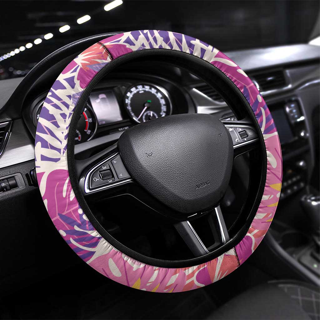 Aloha Vintage Hibiscus Lei Seamless Pattern Steering Wheel Cover LT9 Universal Fit Pink - Polynesian Pride