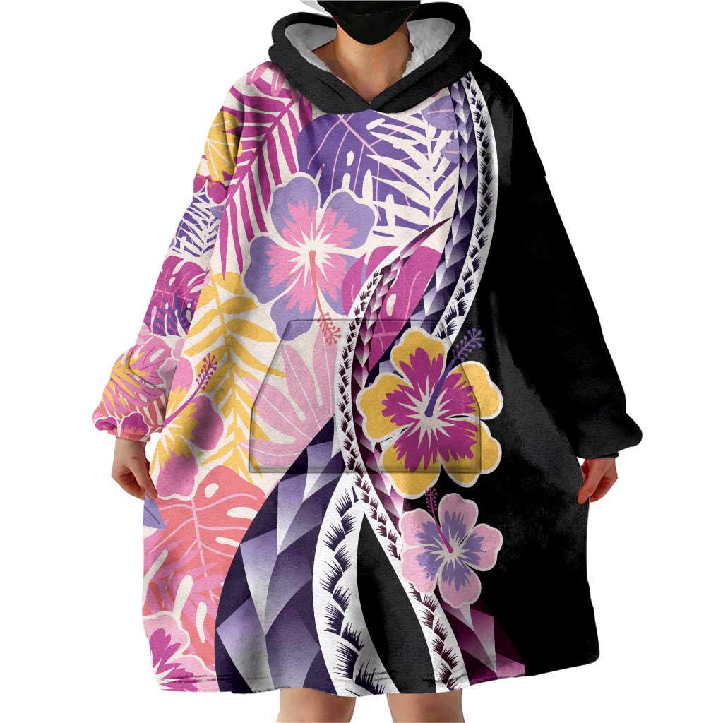 Aloha Vintage Hibiscus Lei Seamless Pattern Wearable Blanket Hoodie LT9 - Polynesian Pride