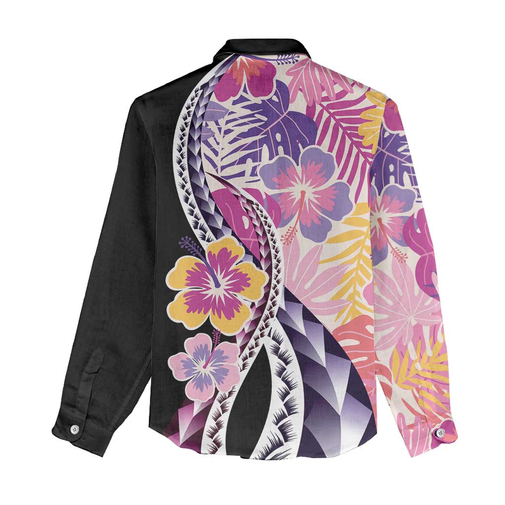 Aloha Vintage Hibiscus Lei Seamless Pattern Women Casual Shirt - Polynesian Pride