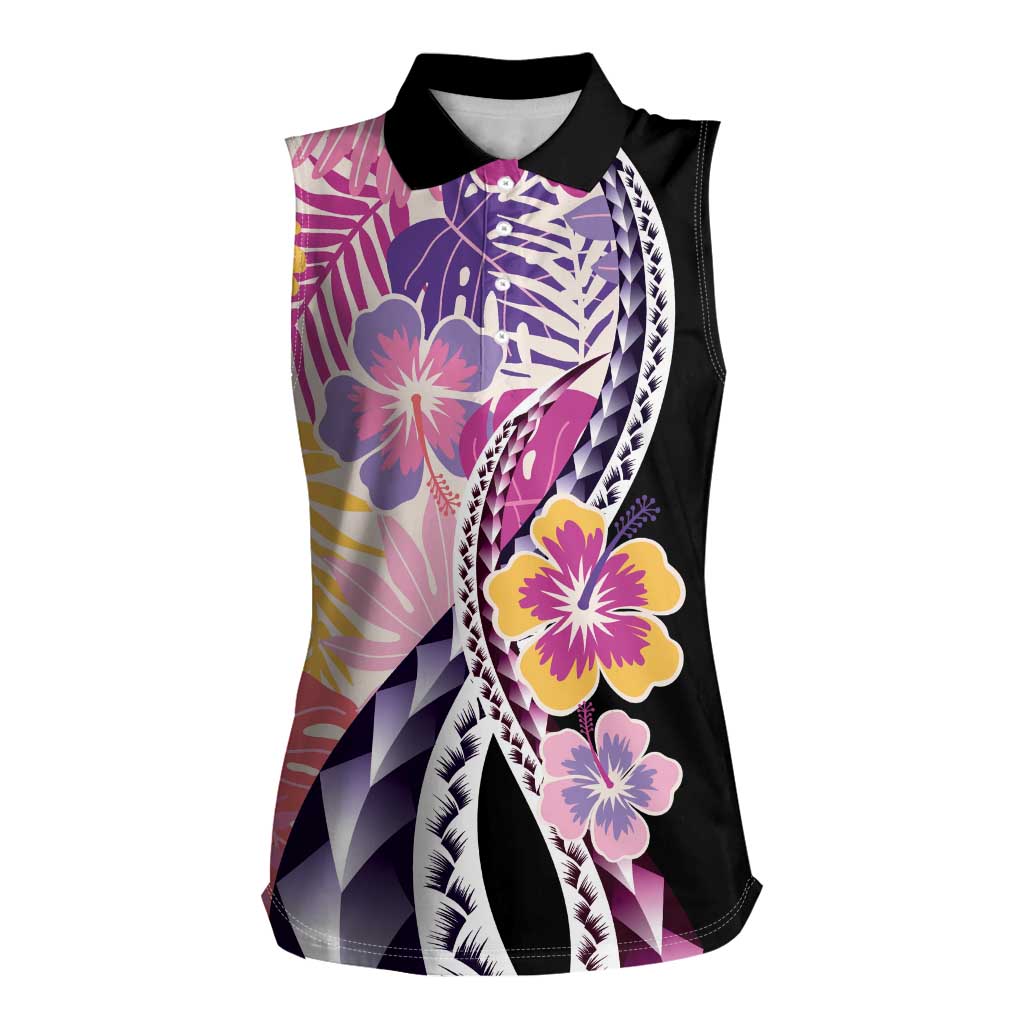 Aloha Vintage Hibiscus Lei Seamless Pattern Women Sleeveless Polo Shirt LT9 Female Pink - Polynesian Pride