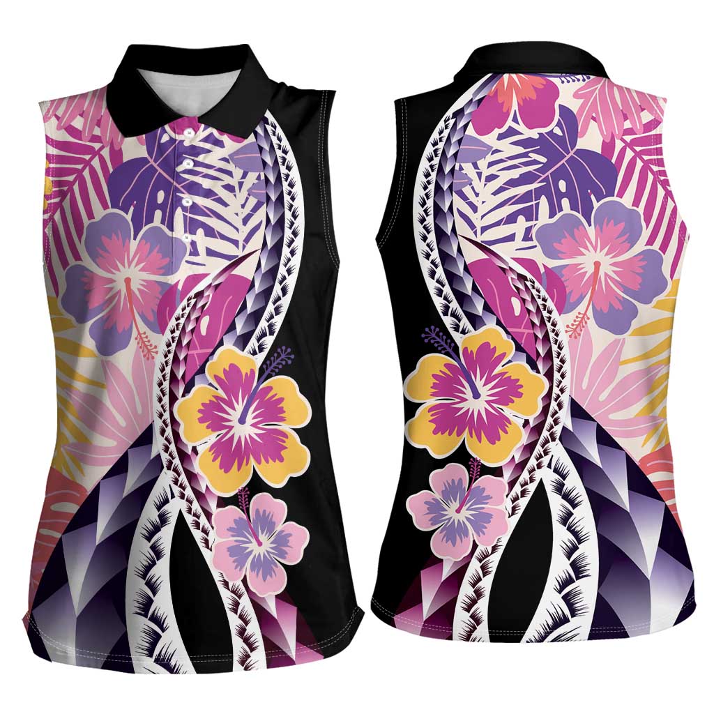 Aloha Vintage Hibiscus Lei Seamless Pattern Women Sleeveless Polo Shirt LT9 - Polynesian Pride