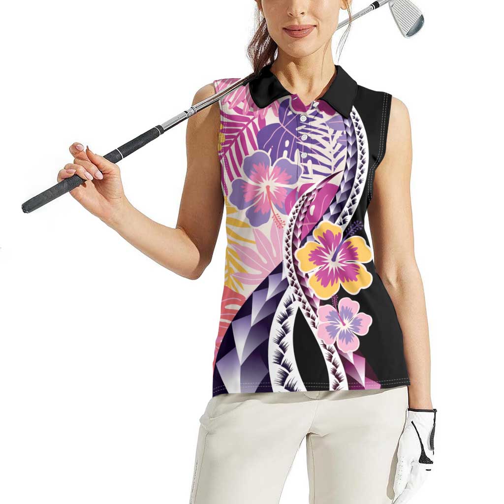 Aloha Vintage Hibiscus Lei Seamless Pattern Women Sleeveless Polo Shirt LT9 - Polynesian Pride
