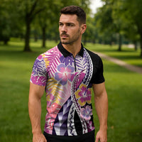 Aloha Vintage Hibiscus Lei Seamless Pattern Zipper Polo Shirt LT9 - Polynesian Pride
