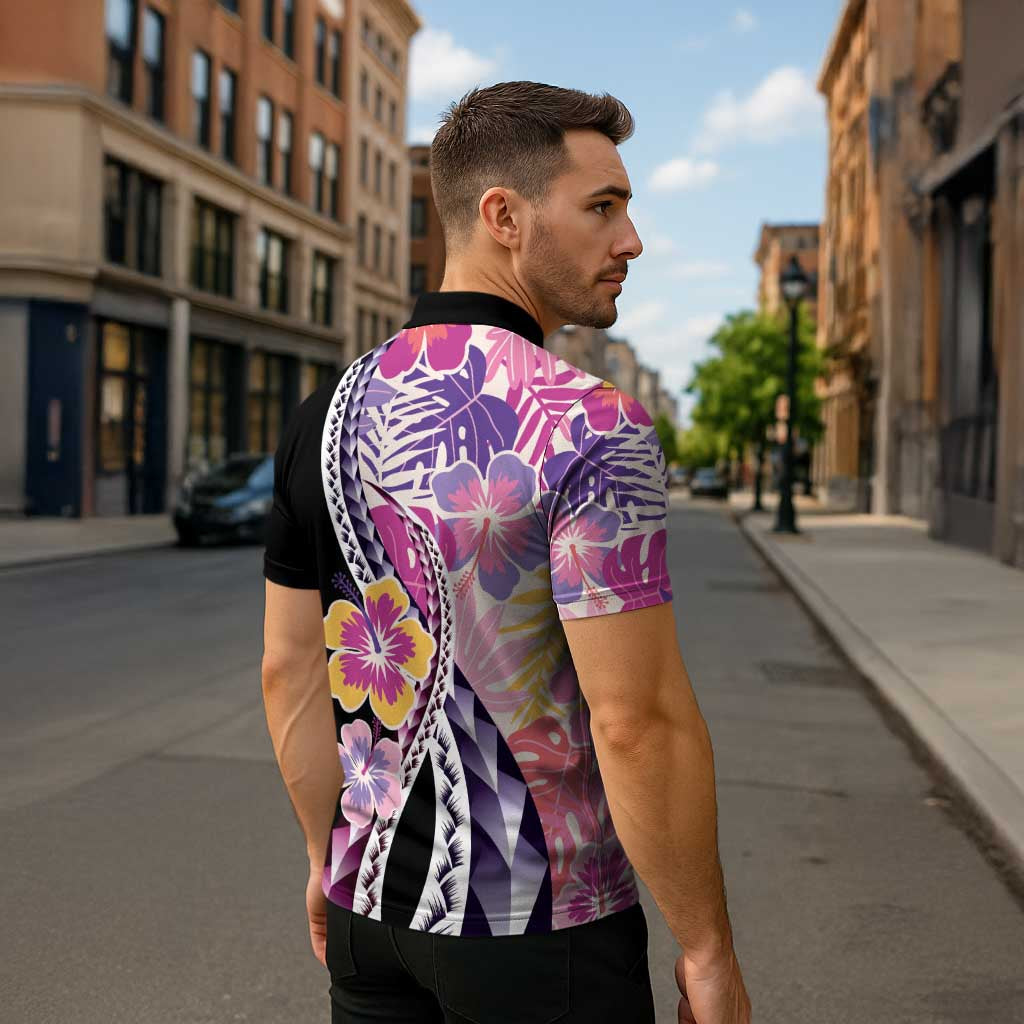 Aloha Vintage Hibiscus Lei Seamless Pattern Zipper Polo Shirt LT9 - Polynesian Pride