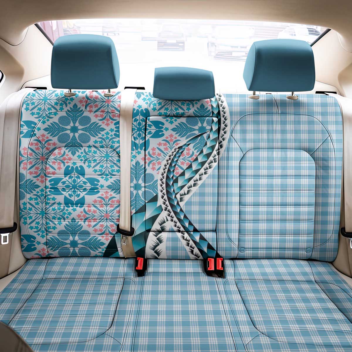 Aloha Vintage Palaka Floral Hawaiian Quilt Back Car Seat Cover Uliuli Motif - Polynesian Pride