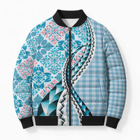 Aloha Vintage Palaka Floral Hawaiian Quilt Bomber Puffer Jacket Uliuli Motif LT9 Unisex Blue - Polynesian Pride