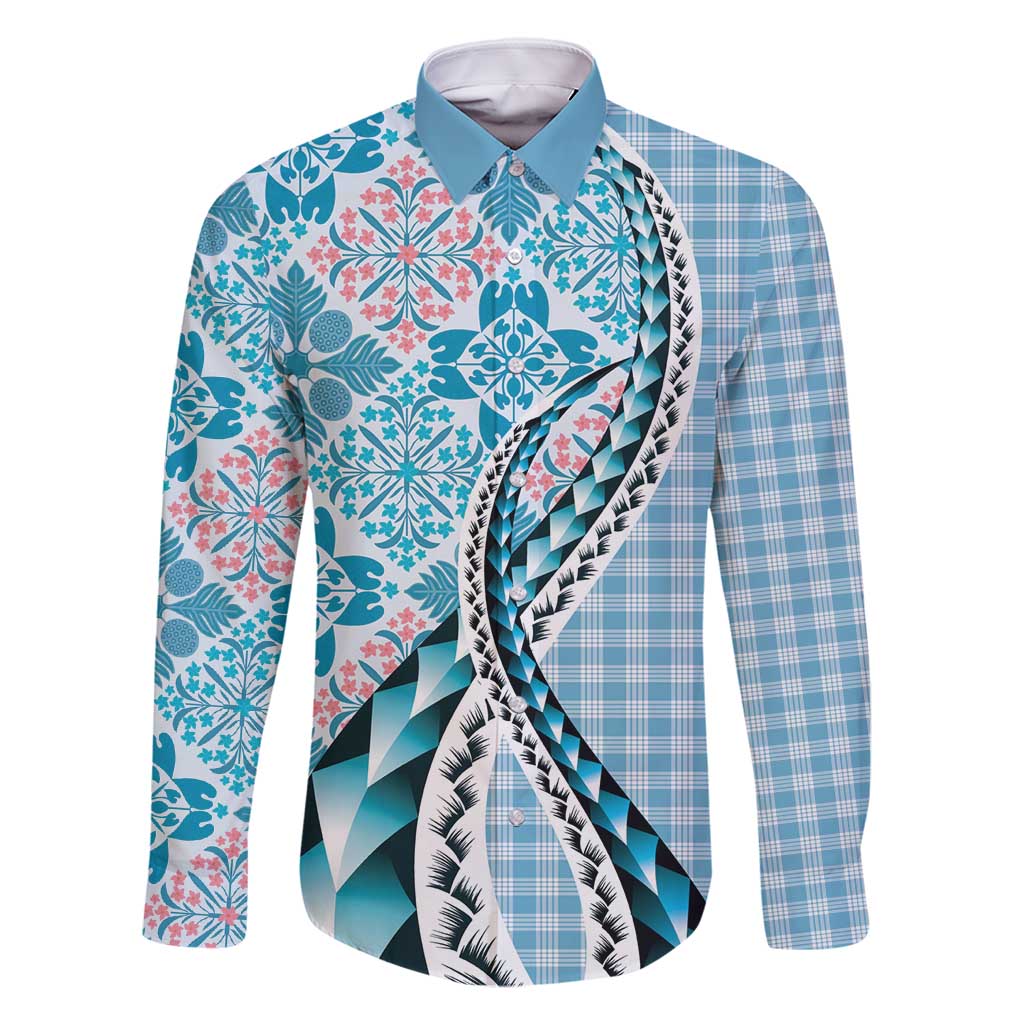 Aloha Vintage Palaka Floral Hawaiian Quilt Family Matching Long Sleeve Bodycon Dress and Hawaiian Shirt Uliuli Motif - Polynesian Pride