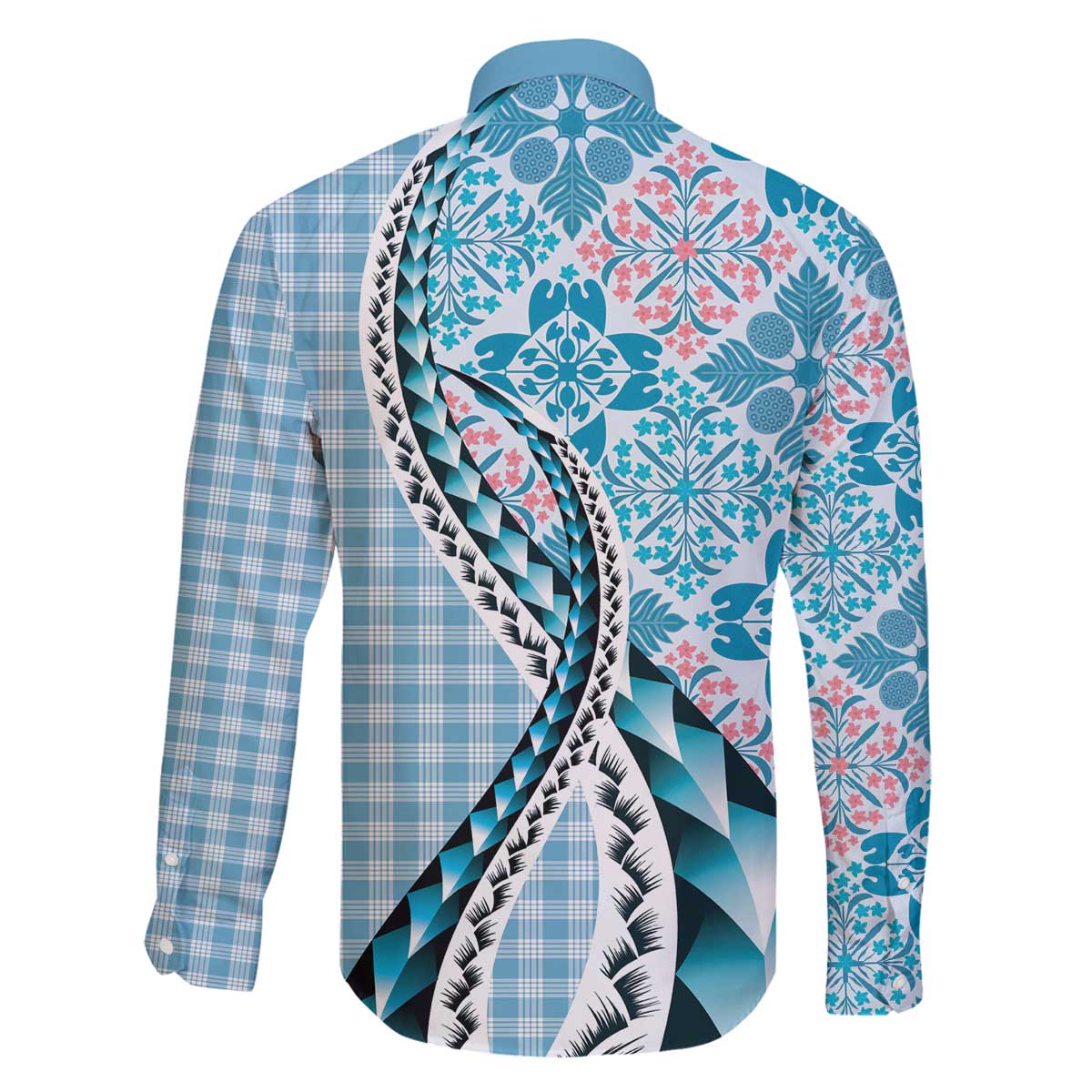 Aloha Vintage Palaka Floral Hawaiian Quilt Family Matching Off The Shoulder Long Sleeve Dress and Hawaiian Shirt Uliuli Motif - Polynesian Pride