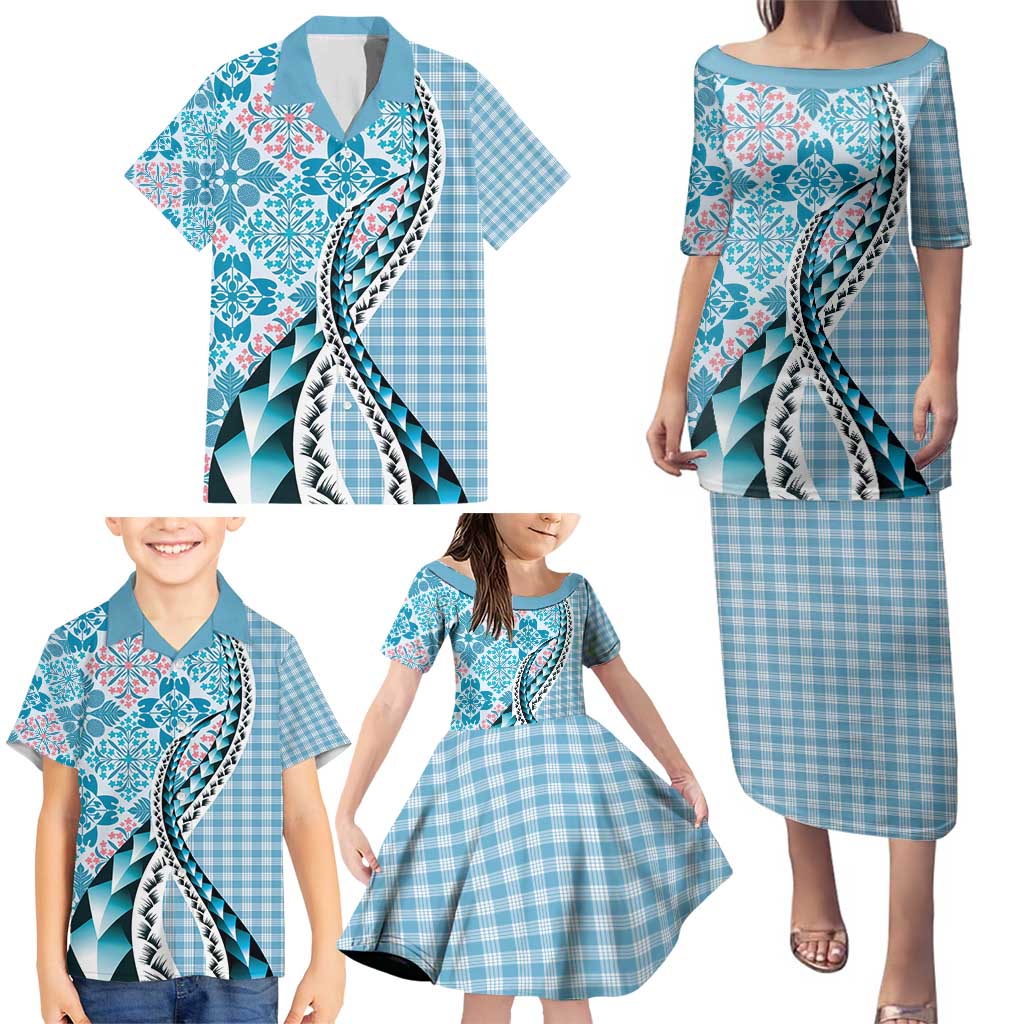 Aloha Vintage Palaka Floral Hawaiian Quilt Family Matching Puletasi and Hawaiian Shirt Uliuli Motif - Polynesian Pride