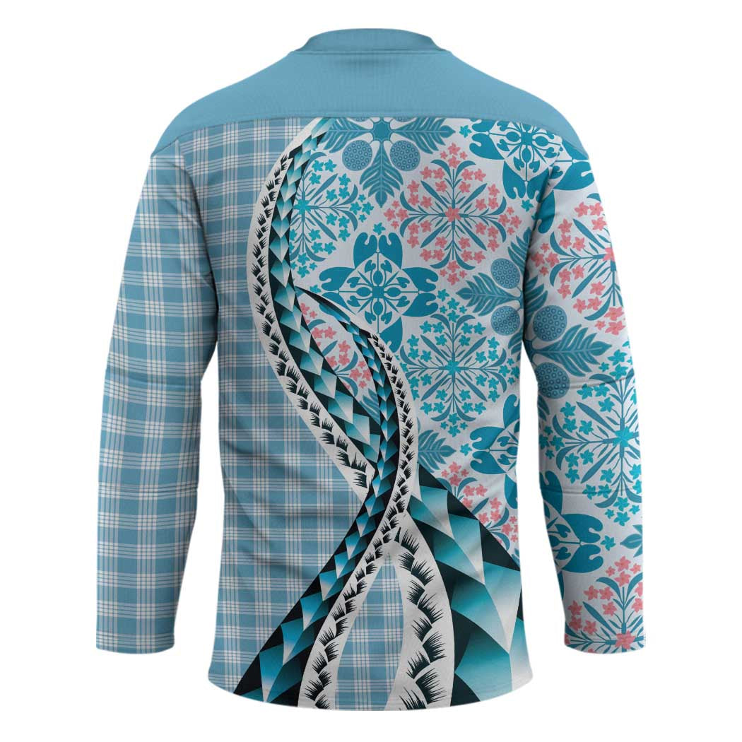 Aloha Vintage Palaka Floral Hawaiian Quilt Hockey Jersey Uliuli Motif - Polynesian Pride