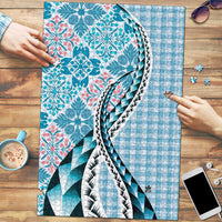 Aloha Vintage Palaka Floral Hawaiian Quilt Puzzle Uliuli Motif LT9 Blue - Polynesian Pride