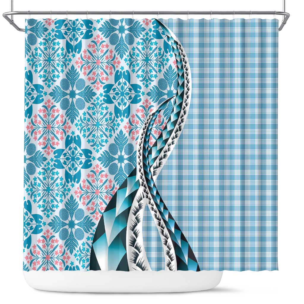 Aloha Vintage Palaka Floral Hawaiian Quilt Shower Curtain Uliuli Motif - Polynesian Pride