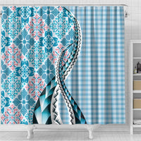 Aloha Vintage Palaka Floral Hawaiian Quilt Shower Curtain Uliuli Motif - Polynesian Pride