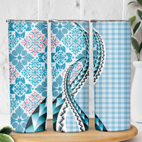 Aloha Vintage Palaka Floral Hawaiian Quilt Skinny Tumbler Uliuli Motif - Polynesian Pride