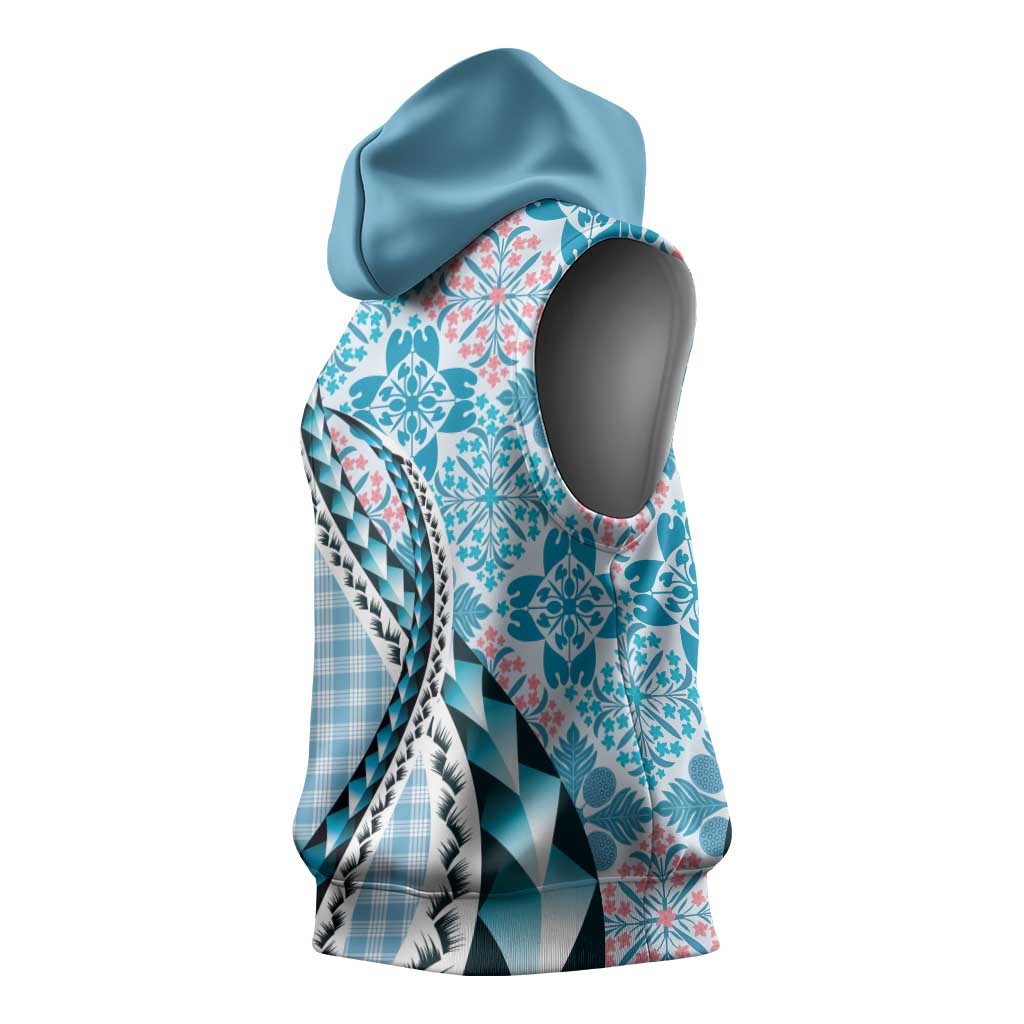 Aloha Vintage Palaka Floral Hawaiian Quilt Sleeveless Hoodie Uliuli Motif - Polynesian Pride