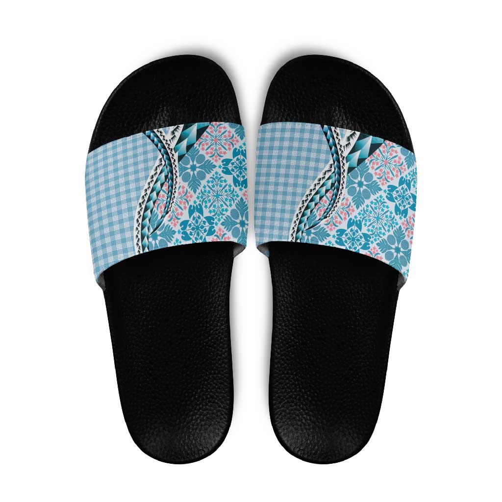 Aloha Vintage Palaka Floral Hawaiian Quilt Slide Sandals Uliuli Motif - Polynesian Pride