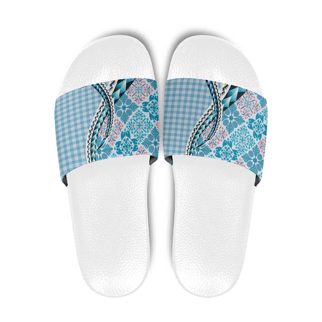 Aloha Vintage Palaka Floral Hawaiian Quilt Slide Sandals Uliuli Motif - Polynesian Pride