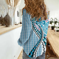 Aloha Vintage Palaka Floral Hawaiian Quilt Women Casual Shirt Uliuli Motif - Polynesian Pride