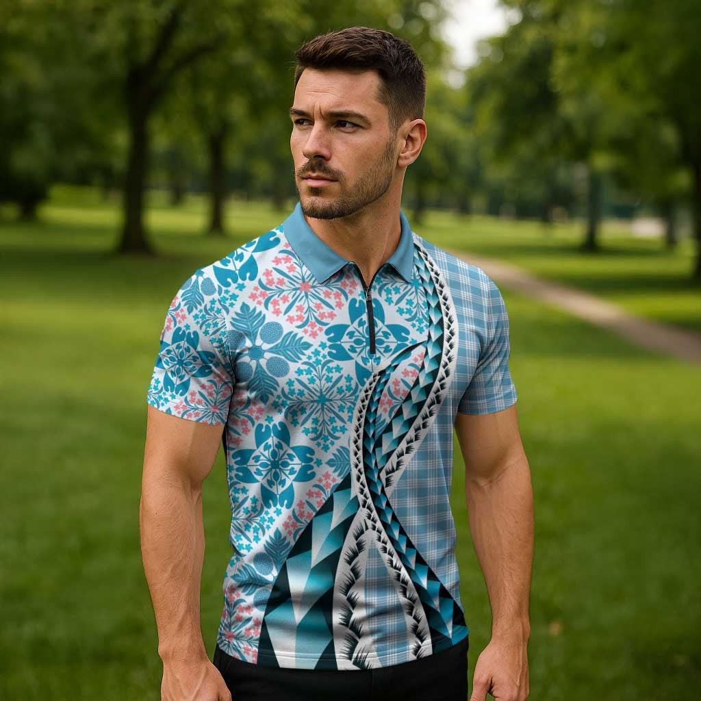 Aloha Vintage Palaka Floral Hawaiian Quilt Zipper Polo Shirt Uliuli Motif - Polynesian Pride