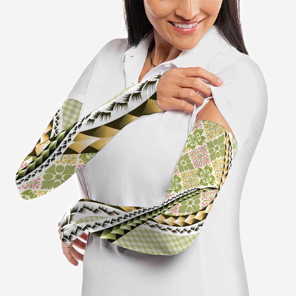 Aloha Vintage Palaka Floral Hawaiian Quilt Arm Sleeves Omaomao Motif - Polynesian Pride