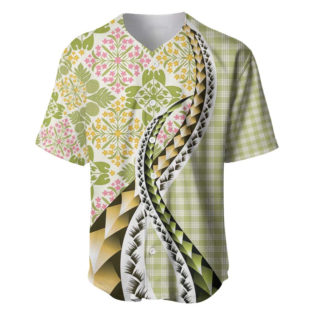 Aloha Vintage Palaka Floral Hawaiian Quilt Baseball Jersey Omaomao Motif - Polynesian Pride