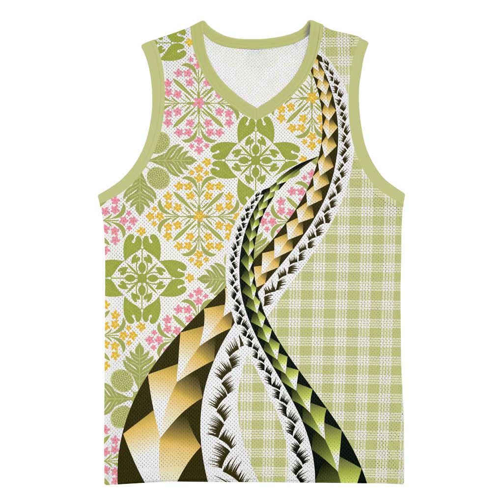 Aloha Vintage Palaka Floral Hawaiian Quilt Basketball Jersey Omaomao Motif - Polynesian Pride