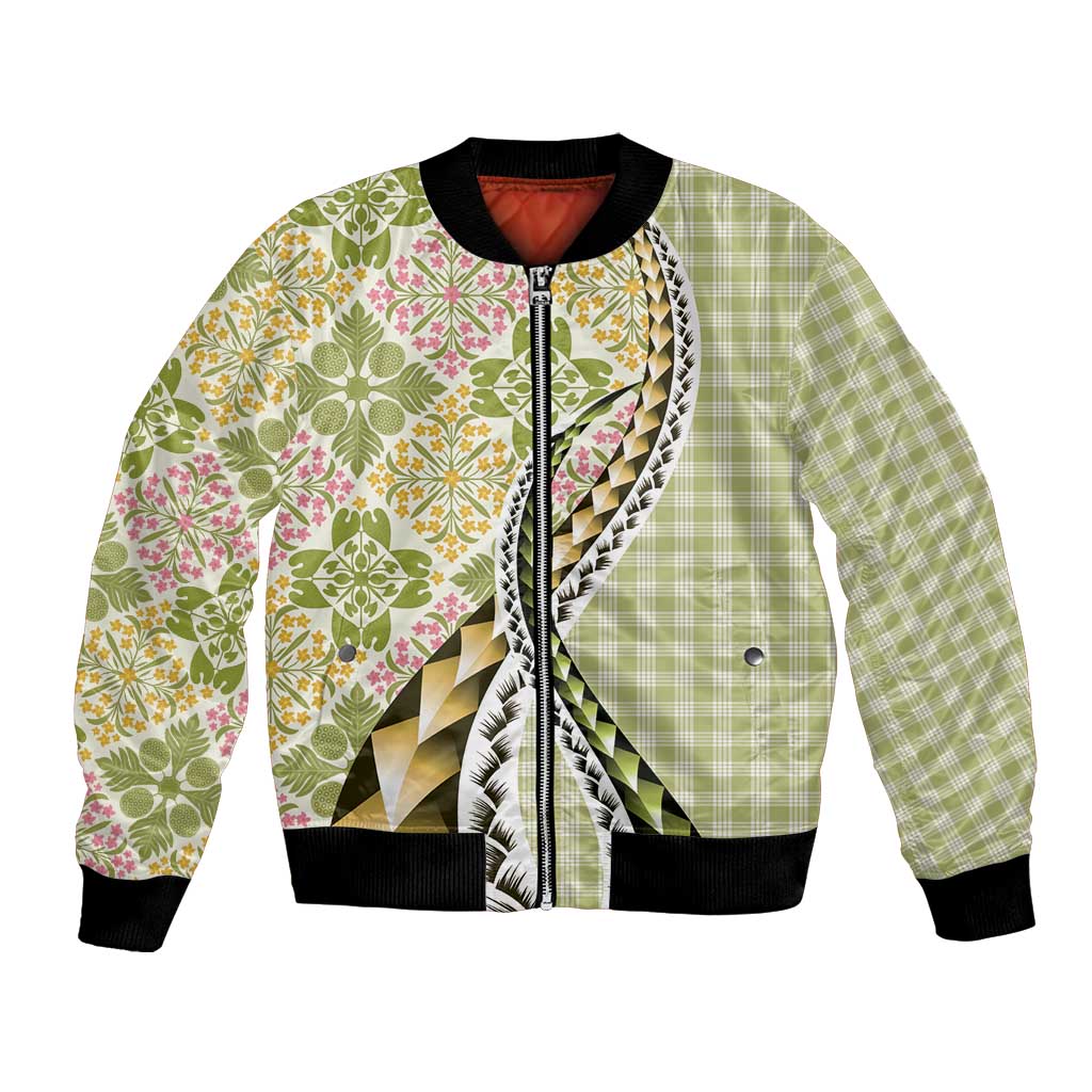 Aloha Vintage Palaka Floral Hawaiian Quilt Bomber Jacket Omaomao Motif - Polynesian Pride