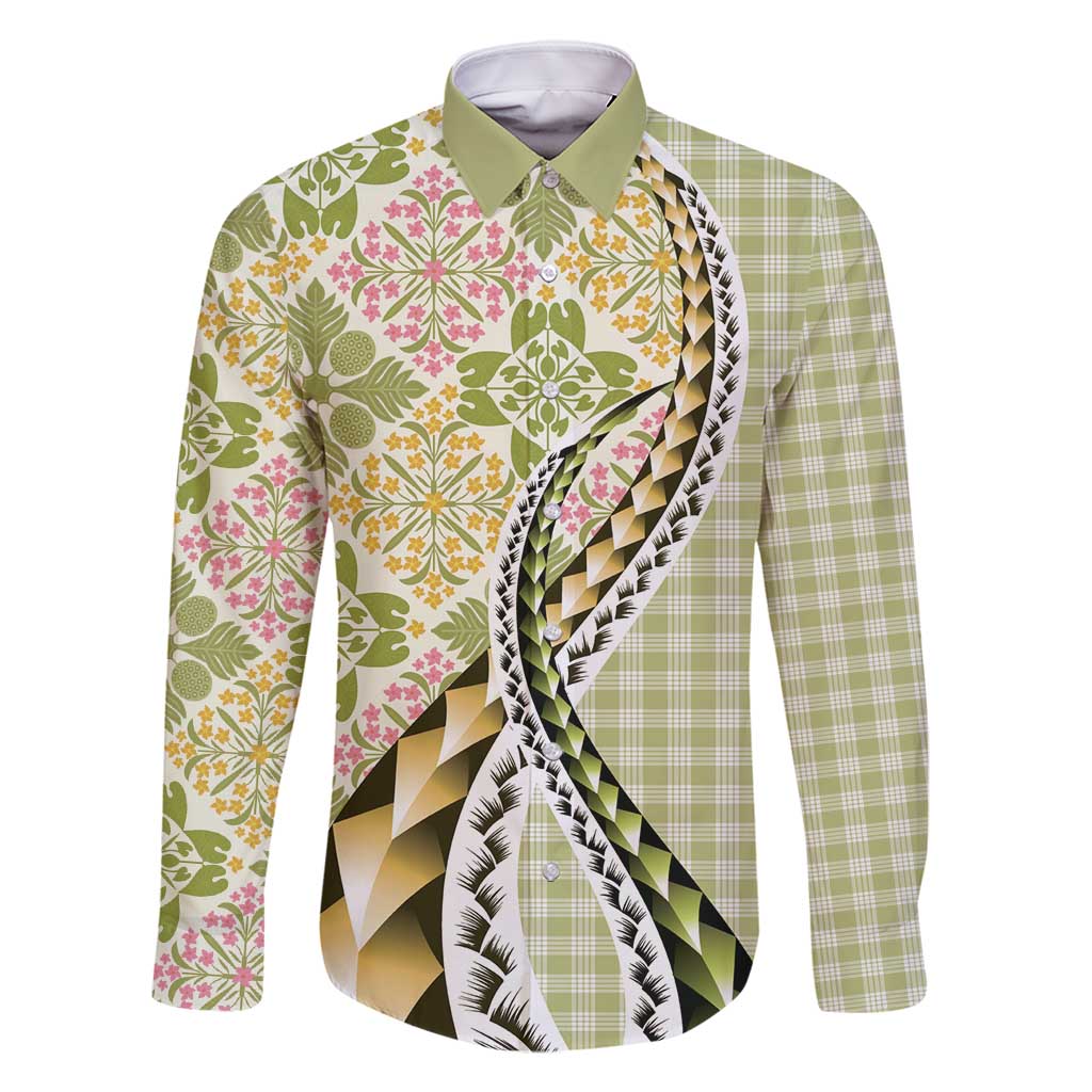 Aloha Vintage Palaka Floral Hawaiian Quilt Family Matching Long Sleeve Bodycon Dress and Hawaiian Shirt Omaomao Motif - Polynesian Pride