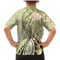 Aloha Vintage Palaka Floral Hawaiian Quilt Family Matching Mermaid Dress and Hawaiian Shirt Omaomao Motif - Polynesian Pride