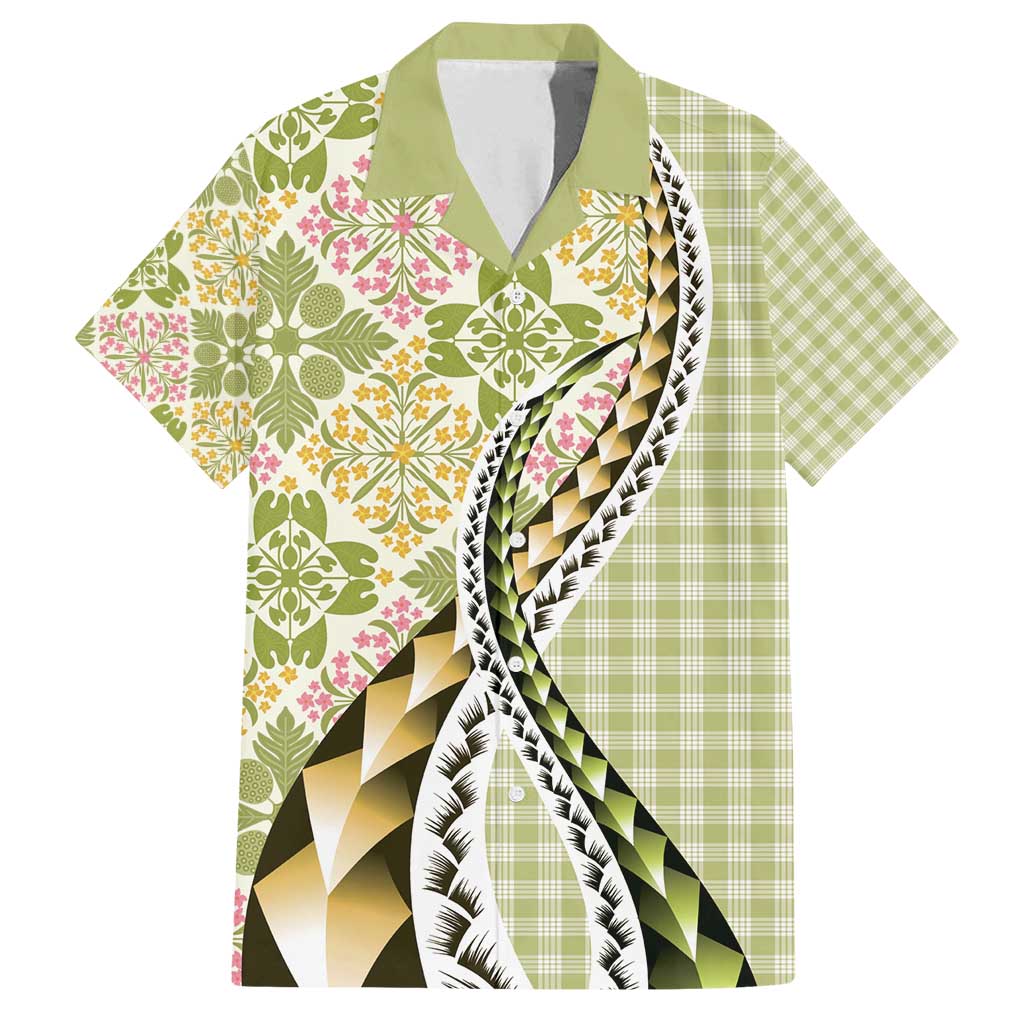 Aloha Vintage Palaka Floral Hawaiian Quilt Family Matching Off Shoulder Short Dress and Hawaiian Shirt Omaomao Motif - Polynesian Pride