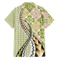 Aloha Vintage Palaka Floral Hawaiian Quilt Family Matching Off Shoulder Short Dress and Hawaiian Shirt Omaomao Motif - Polynesian Pride