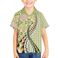 Aloha Vintage Palaka Floral Hawaiian Quilt Family Matching Off Shoulder Short Dress and Hawaiian Shirt Omaomao Motif - Polynesian Pride