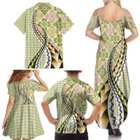 Aloha Vintage Palaka Floral Hawaiian Quilt Family Matching Summer Maxi Dress and Hawaiian Shirt Omaomao Motif - Polynesian Pride