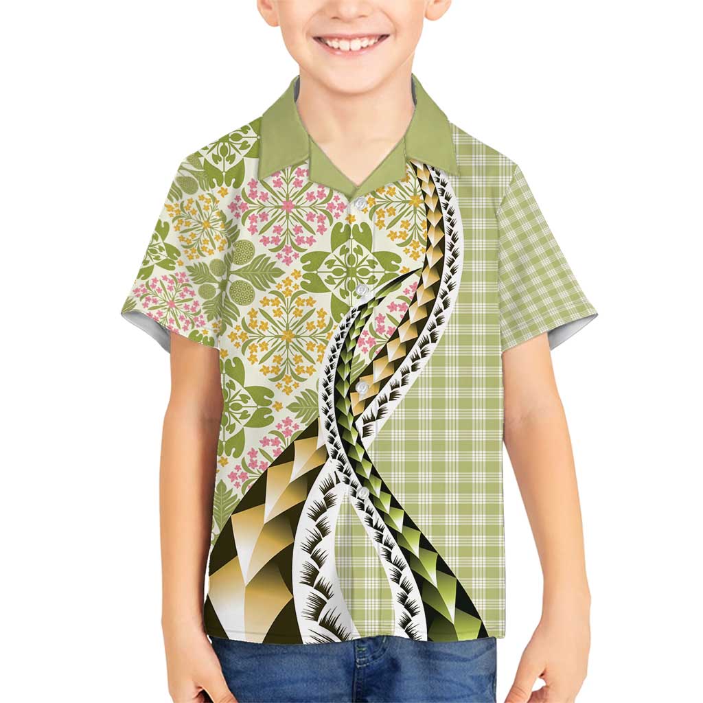 Aloha Vintage Palaka Floral Hawaiian Quilt Family Matching Summer Maxi Dress and Hawaiian Shirt Omaomao Motif - Polynesian Pride