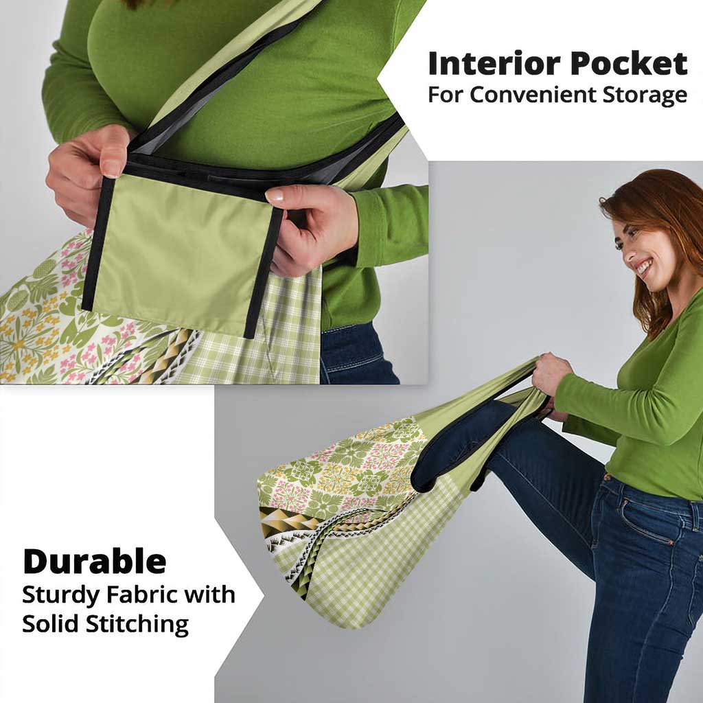 Aloha Vintage Palaka Floral Hawaiian Quilt Grocery Bag Omaomao Motif - Polynesian Pride