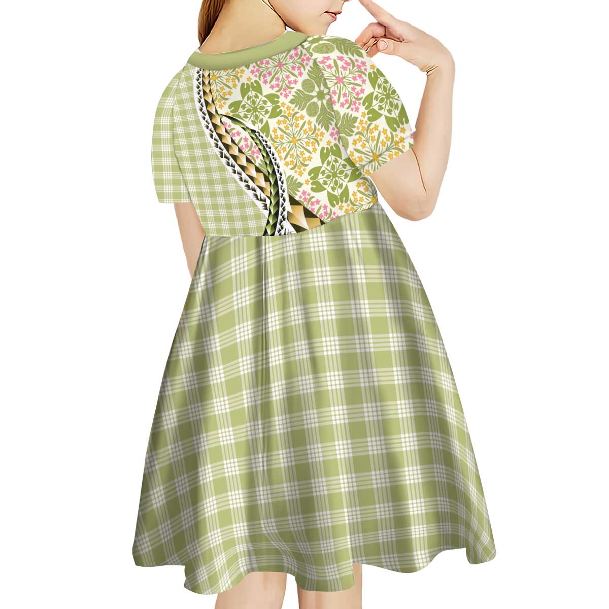 Aloha Vintage Palaka Floral Hawaiian Quilt Kid Short Sleeve Dress Omaomao Motif - Polynesian Pride