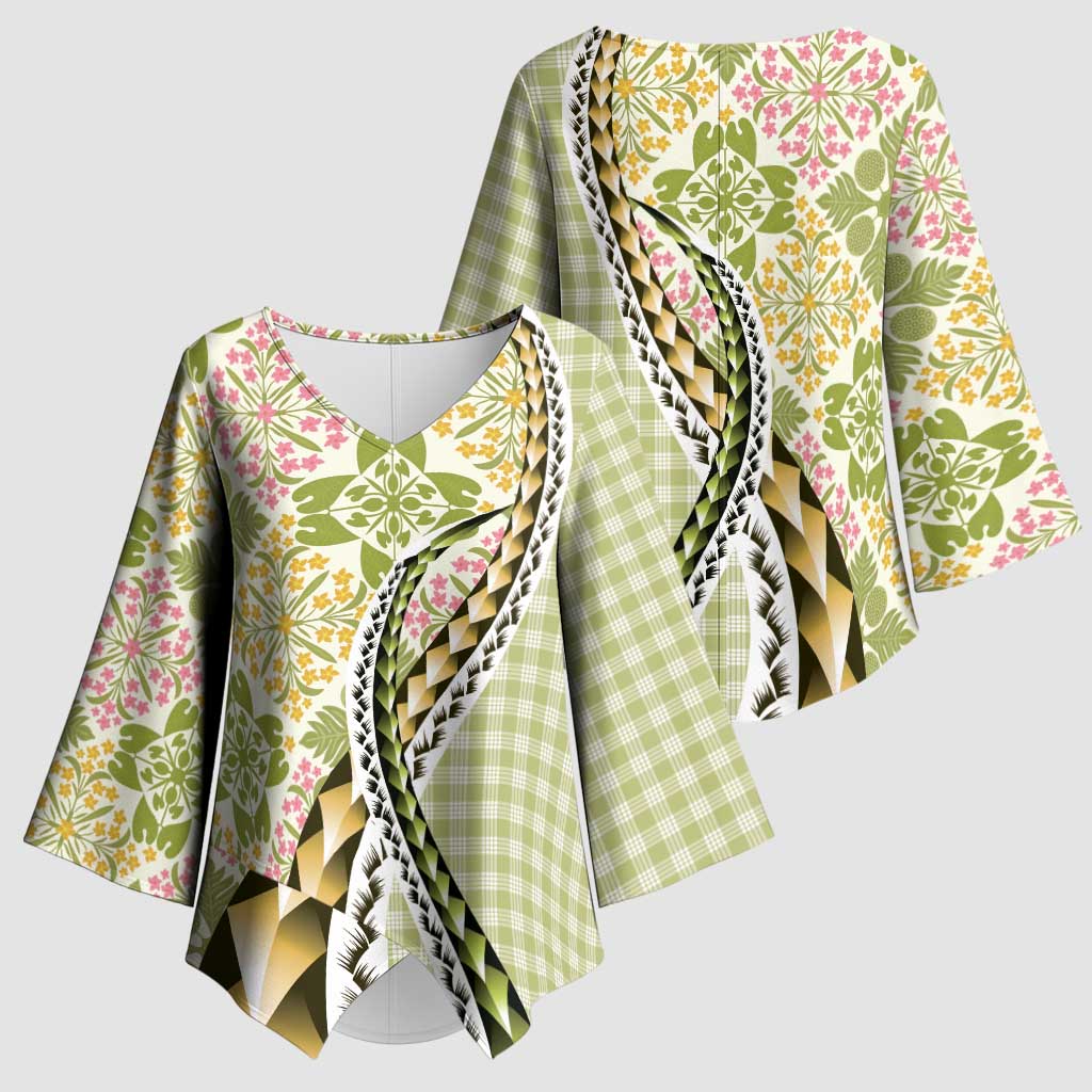 Aloha Vintage Palaka Floral Hawaiian Quilt Kimono Sleeve Blouse Omaomao Motif - Polynesian Pride