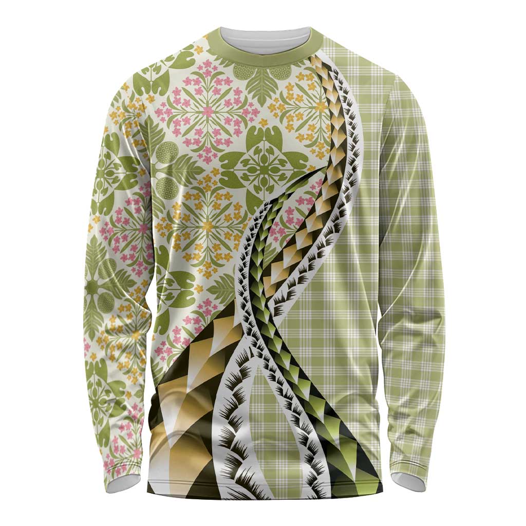 Aloha Vintage Palaka Floral Hawaiian Quilt Long Sleeve Shirt Omaomao Motif - Polynesian Pride